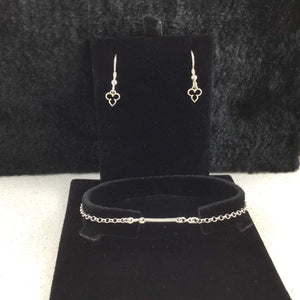 Sterling Silver 925 Solid Line Link Bracelet with twist links and fluer-dis-le earring set 2