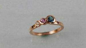 The Candy Wave Ring, 9ct Rose Gold Ring, London Blue Topaz, Pink Sapphire,Diamond and Ruby 5