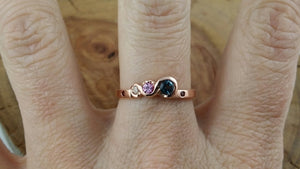 The Candy Wave Ring, 9ct Rose Gold Ring, London Blue Topaz, Pink Sapphire,Diamond and Ruby 6