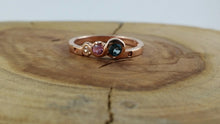 Load image into Gallery viewer, The Candy Wave Ring, 9ct Rose Gold Ring, London Blue Topaz, Pink Sapphire,Diamond and Ruby 7
