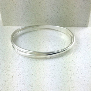 Sterling Silver 925 Double Crossover Bangle Heavy Small