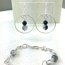 Load image into Gallery viewer, Sterling Silver 925 Quartz/Tourmaline and Lava Bead Earrings
