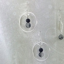 Load image into Gallery viewer, Sterling Silver 925 Quartz/Tourmaline and Lava Bead Earrings
