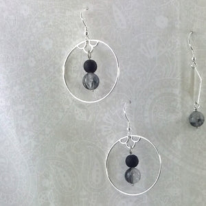 Sterling Silver 925 Quartz/Tourmaline and Lava Bead Earrings