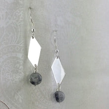 Load image into Gallery viewer, Sterling Silver 925 Geometric Quartz/Tourmaline Earrings
