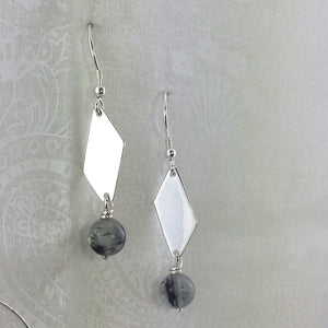 Sterling Silver 925 Geometric Quartz/Tourmaline Earrings