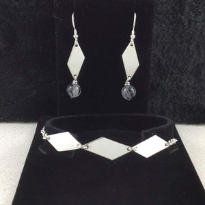 Sterling Silver 925 Geometric Quartz/Tourmaline Earrings