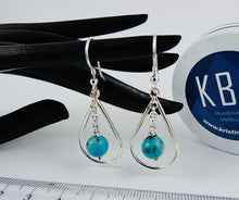 Load image into Gallery viewer, Minimalist 925 Sterling Silver Pear shaped Earrings with Turquoise bead dangle
