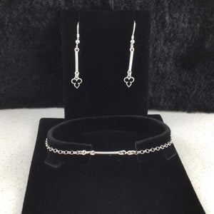 Sterling Silver 925 Solid Line Link Bracelet with twist links and long link earring set 2