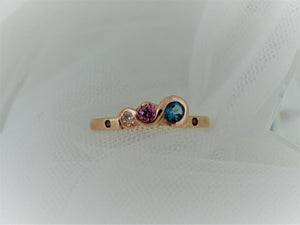 The Candy Wave Ring, 9ct Rose Gold Ring, London Blue Topaz, Pink Sapphire,Diamond and Ruby 3