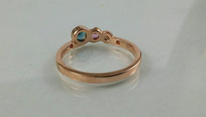 The Candy Wave Ring, 9ct Rose Gold Ring, London Blue Topaz, Pink Sapphire,Diamond and Ruby 10