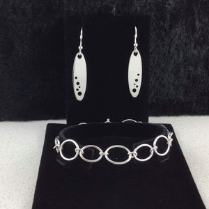 Handmade Large Link Sterling Silver 925 Bracelet and quiet moment earring set