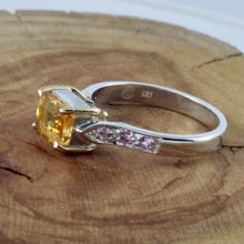 Load image into Gallery viewer, Citrine Dream, Golden Citrine and Pink Sapphires set in Sterling Silver and 18ct Yellow Gold 3
