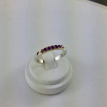 Load image into Gallery viewer, Amethyst Stacking Ring, 925 Sterling Silver, 18ct Yellow Gold, grain set band 1
