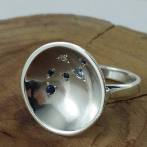 Sapphire Sky, Australian and Ceylon Sapphires, 925 Sterling Silver, Dome Ring 4