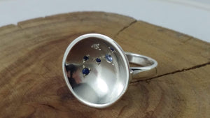 Sapphire Sky, Australian and Ceylon Sapphires, 925 Sterling Silver, Dome Ring 6