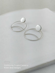 Large Brushed Finished Sterling Silver Circle Earrings, 925