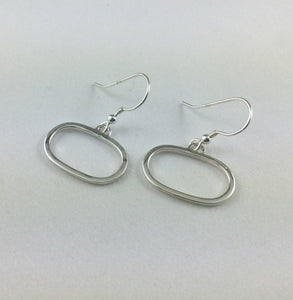 Oval Sterling Silver Hook Earrings, 925