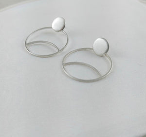 Large Brushed Finished Sterling Silver Circle Earrings, 925