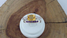 Load image into Gallery viewer, Amethyst Stacking Ring, 925 Sterling Silver, 18ct Yellow Gold, grain set band
