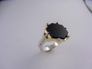 Octagon Elegance, Gold, Diamond, Ruby, Onyx, Ring