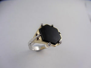 Octagon Elegance, Gold, Diamond, Ruby, Onyx, Ring