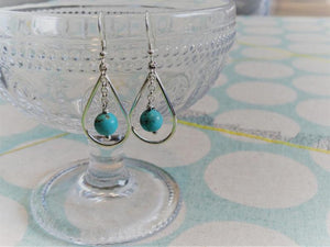 Minimalist 925 Sterling Silver Pear shaped Earrings with Turquoise bead dangle