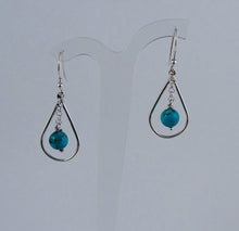 Load image into Gallery viewer, Minimalist 925 Sterling Silver Pear shaped Earrings with Turquoise bead dangle
