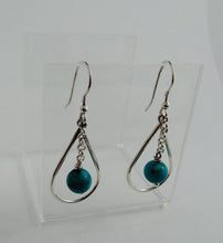 Load image into Gallery viewer, Minimalist 925 Sterling Silver Pear shaped Earrings with Turquoise bead dangle
